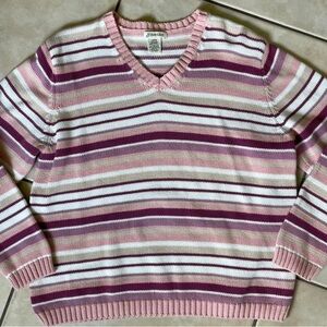 Pink, tan, and white long sleeved sweater top by St. John’s Bay.